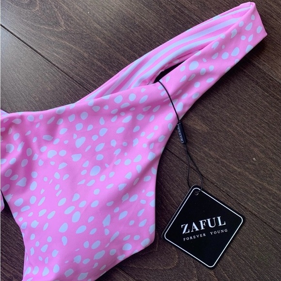 NWT Zaful pink striped bow tie one-piece swimsuit - Picture 3 of 4